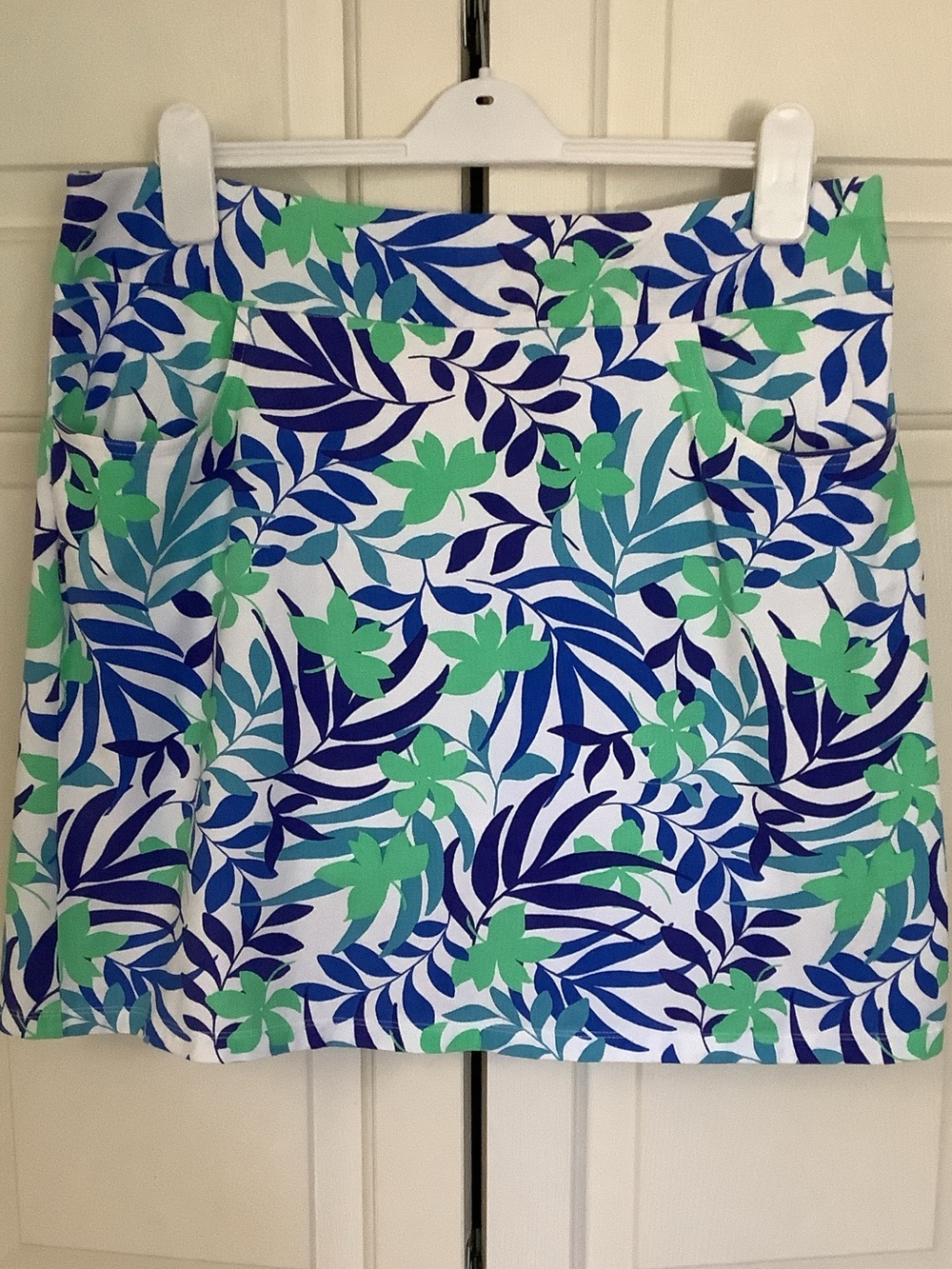 Hearts  of Palm White Floral Print Skort. Blue & Green Leaves with  Final sale